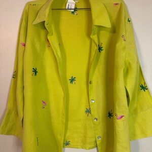 Lime Green Embroidered Button-Up Shirt